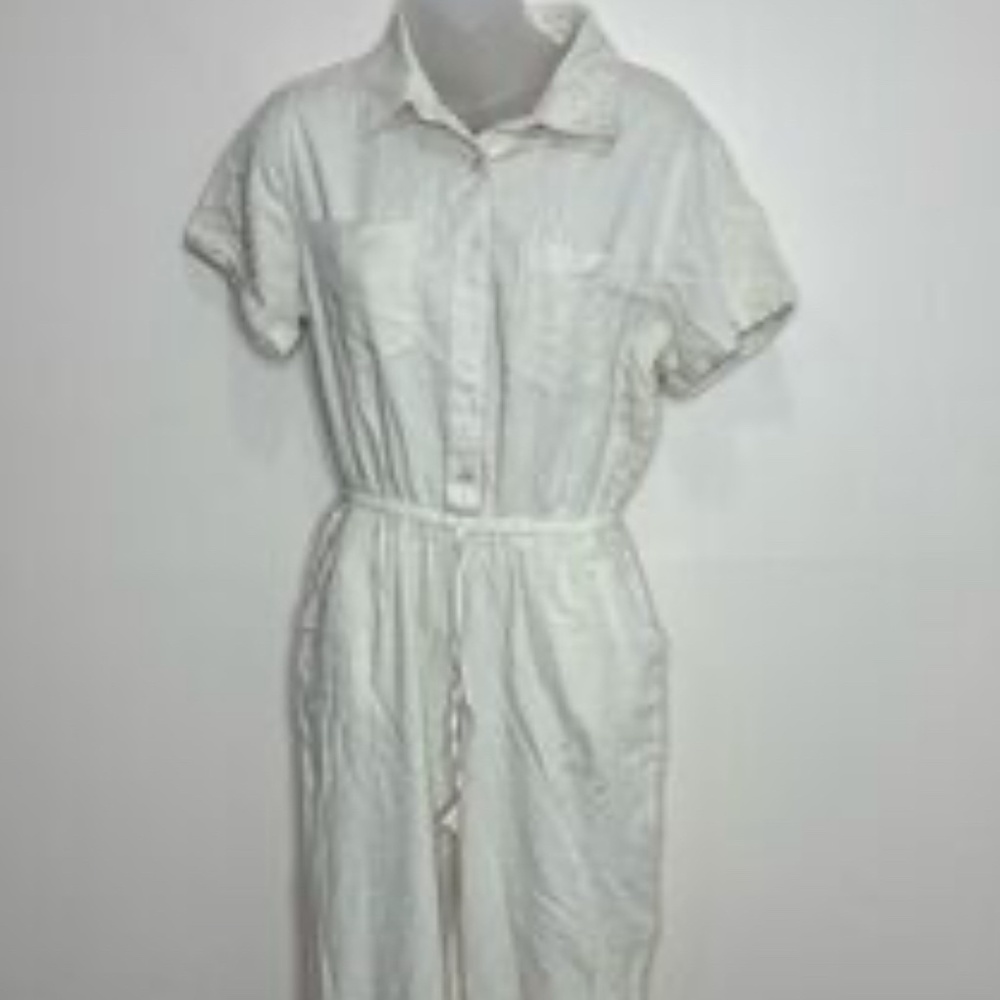 Japna Cotton Linen Blend Cream Utility Jumpsuit size medium boho minimalist
